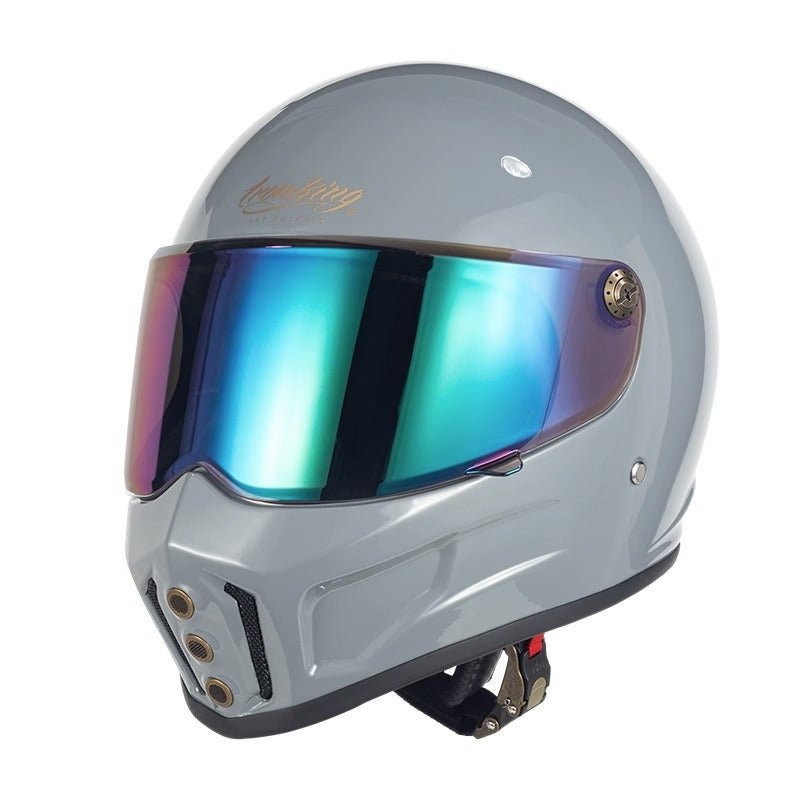 Gray Iron King Motorcycle Helmet with Green Visor Small (S)= 53-54 CM’s Green Visor