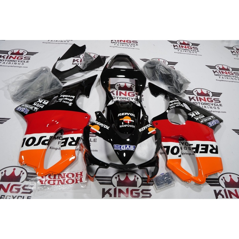Honda CBR600F4i (2001-2003) Black, Orange, Red, White Repsol Fairings Clear Windscreen: Free No Bolt Kit No Tank