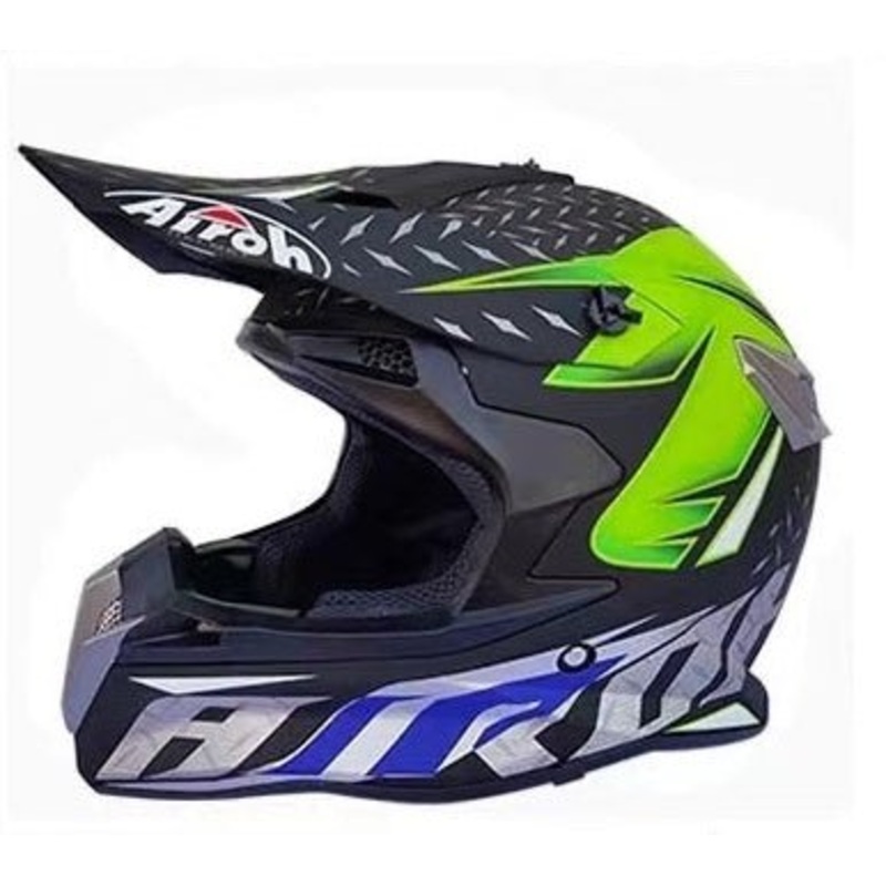 Matte Black, Green, Gray & Blue Dirt Bike Motorcycle Helmet Small (S)= 54-55 CM’s