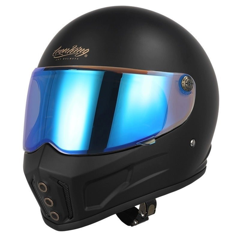 Matte Black Iron King Motorcycle Helmet with Blue Visor Small (S)= 53-54 CM’s Blue Visor
