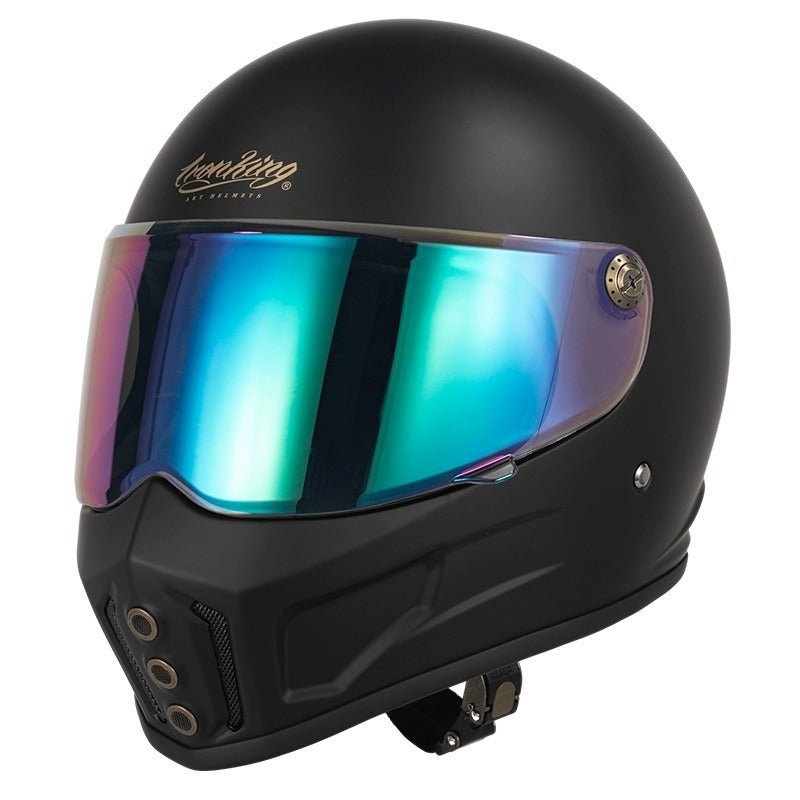 Matte Black Iron King Motorcycle Helmet with Green Visor Small (S)= 53-54 CM’s Green Visor
