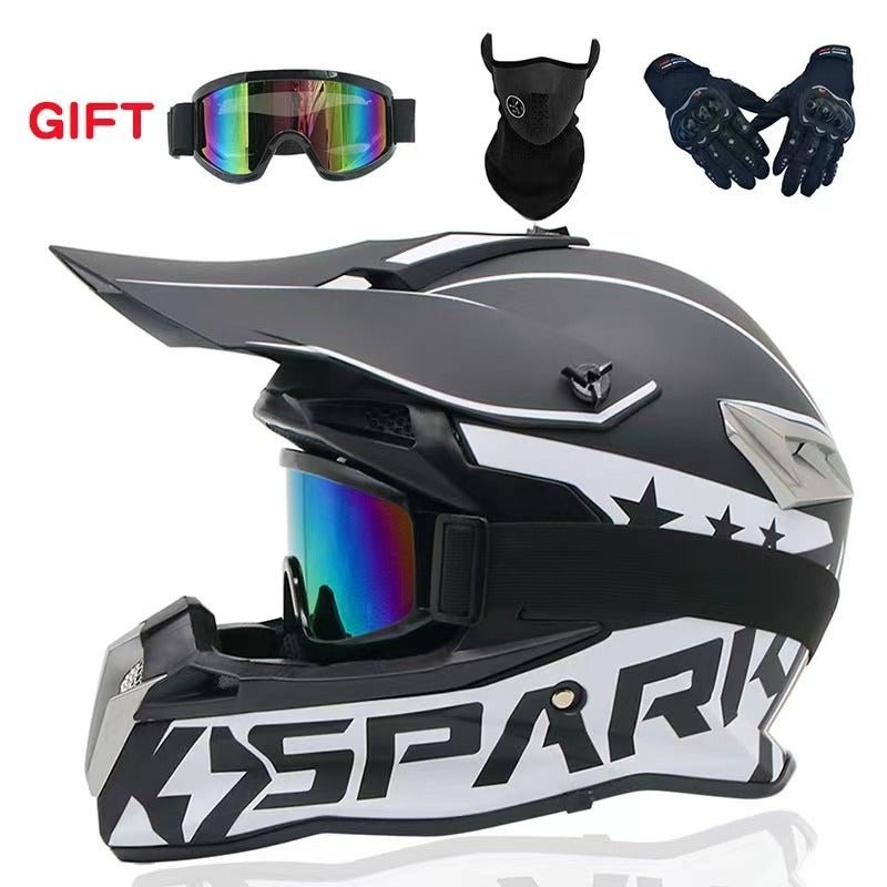 Matte Black & Matte White Spark Dirt Bike Motorcycle Helmet Small (S)= 54-55 CM’s