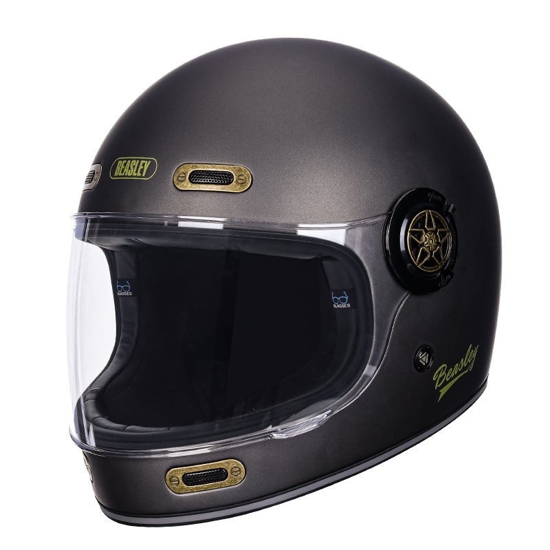 Matte Dark Gray Beasley Motorcycle Helmet Medium (M)= 55-56 CM’s Clear Visor