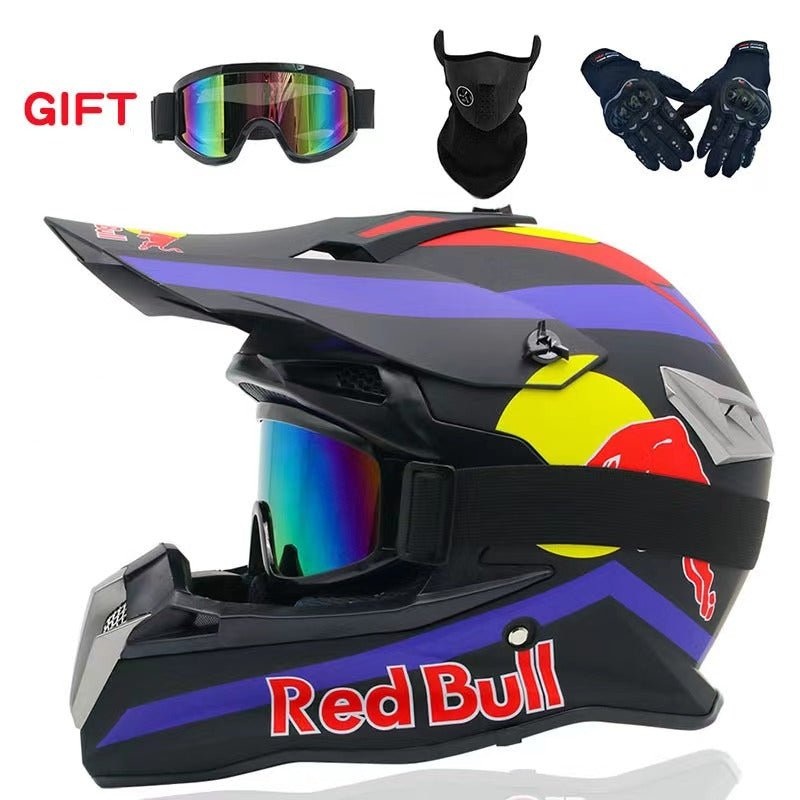 Motocross Helmet – Matte Black, Blue, Yellow & Red Bull Small (S)= 54-55 CM’s