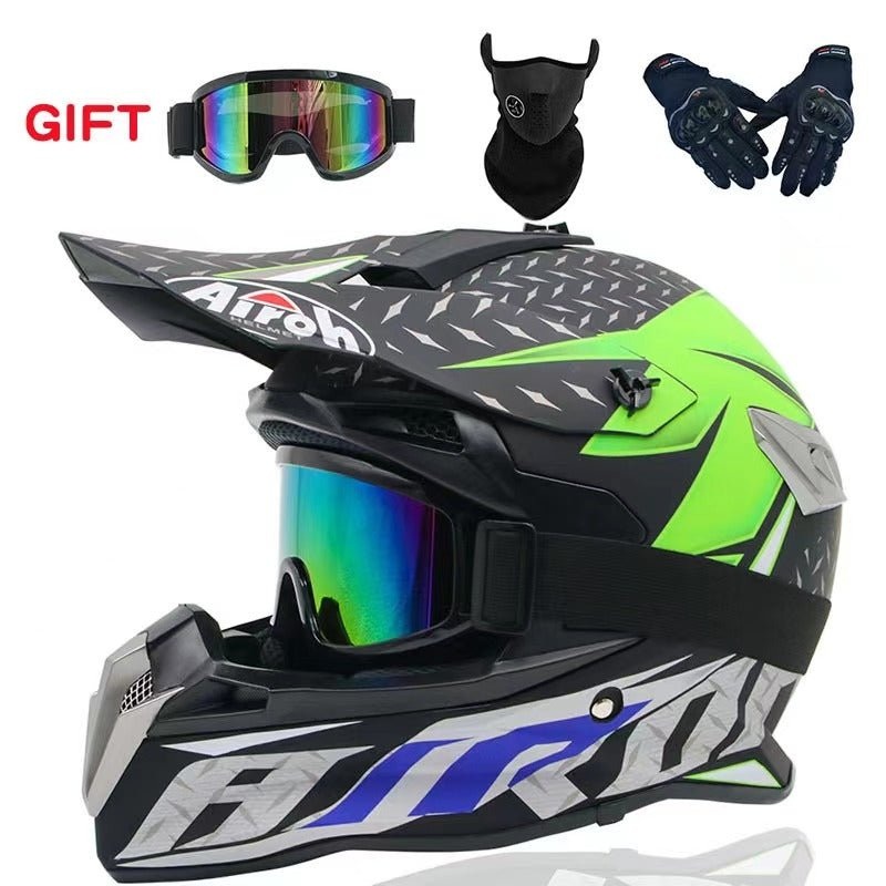 Motocross Helmet – Matte Black, Green, Gray & Blue Small (S)= 54-55 CM’s