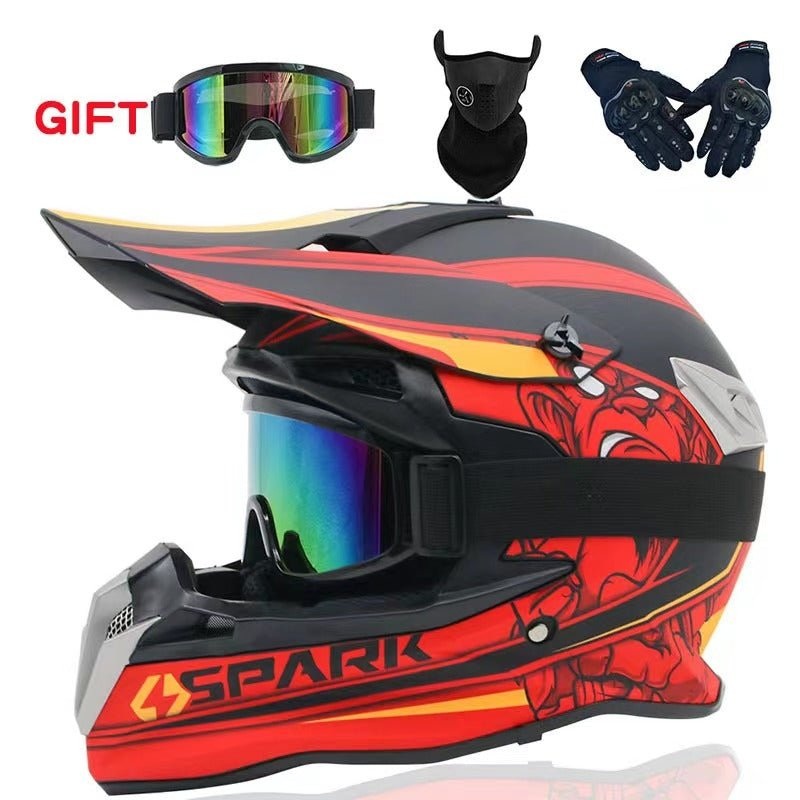 Motocross Helmet – Matte Black, Red & Yellow Monkey Small (S)= 54-55 CM’s