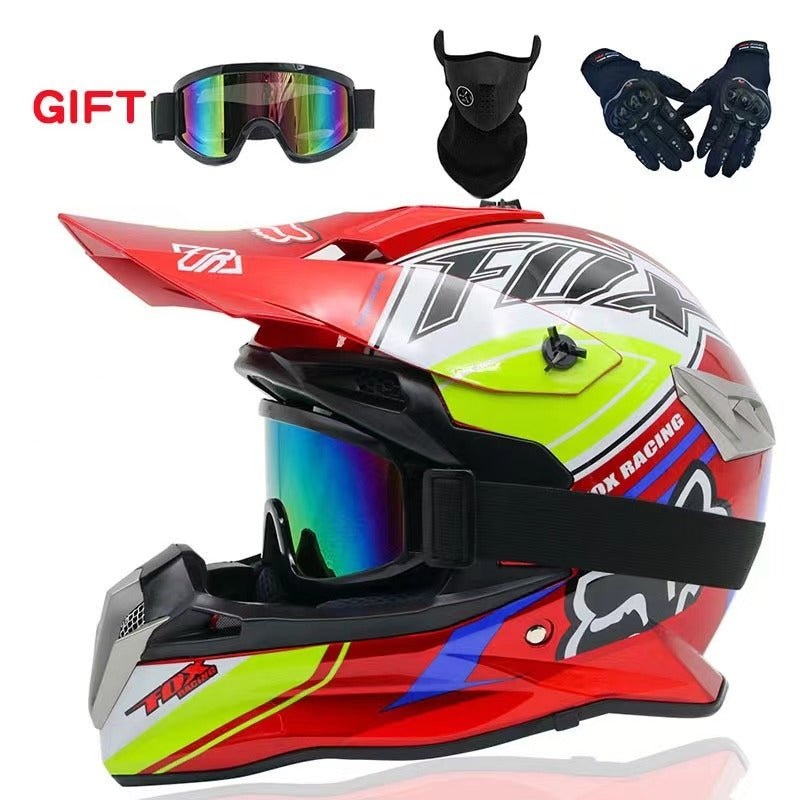 Motocross Helmet – Red, White, Yellow, Black & Blue Fox Racing Small (S)= 54-55 CM’s