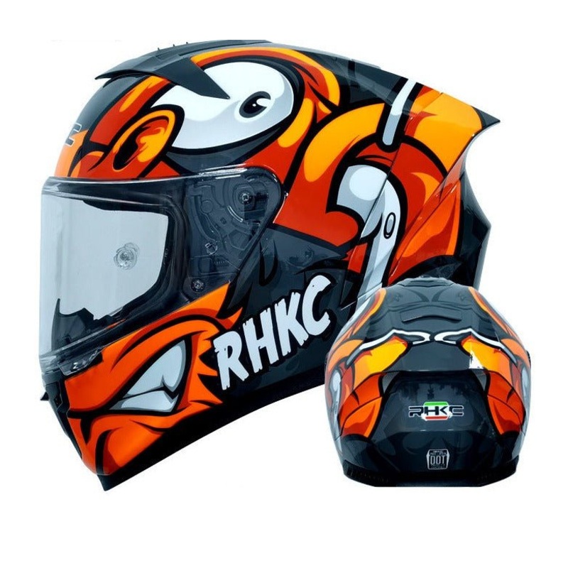 Orange, Gray, Black & White Animal Motorcycle Helmet Small (S)= 55-56 CM’s Clear