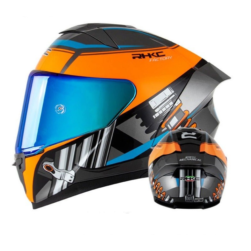 Orange & Gray Shocks Motorcycle Helmet Small (S)= 55-56 CM’s Blue