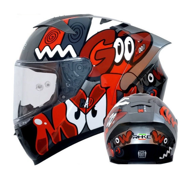 Red, Gray & White Good Mood Motorcycle Helmet Small (S)= 55-56 CM’s Clear