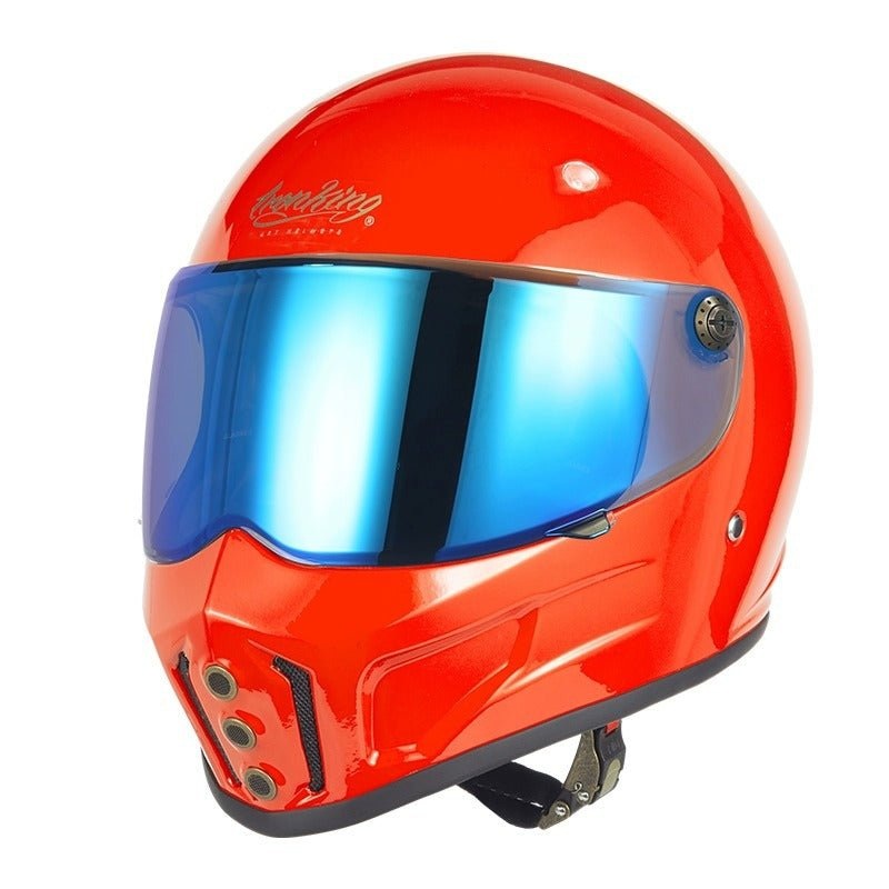 Red Iron King Motorcycle Helmet with Blue Visor Small (S)= 53-54 CM’s Blue Visor