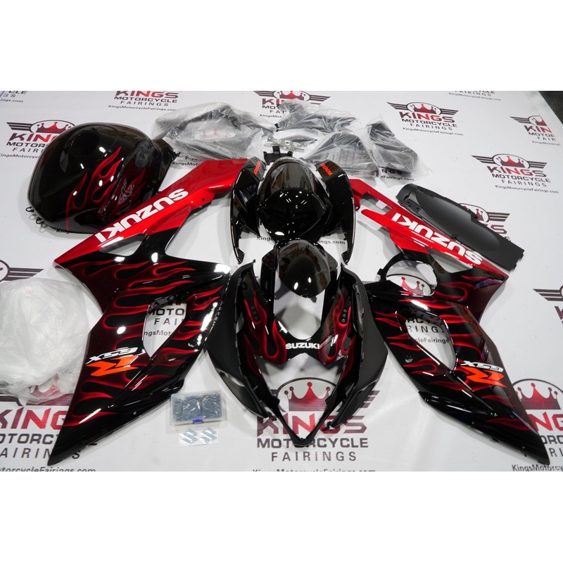 Suzuki GSXR1000 (2005-2006) Black & Candy Apple Red Flame Fairings No Seat Cowl No Bolt Kit No Tank