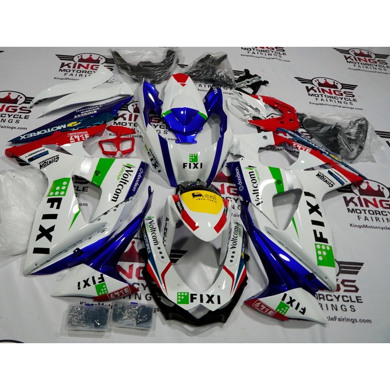 Suzuki GSXR1000 (2009-2016) Fixi White, Blue, Green, Red & Yellow Fairings Clear Windscreen: Free No Seat Cowl No Bolt Kit