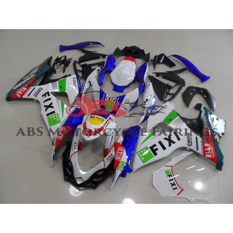 Suzuki GSXR1000 (2009-2016) White, Blue, Green, Red & Yellow Fixi Fairings Clear Windscreen: Free No Seat Cowl No Bolt Kit