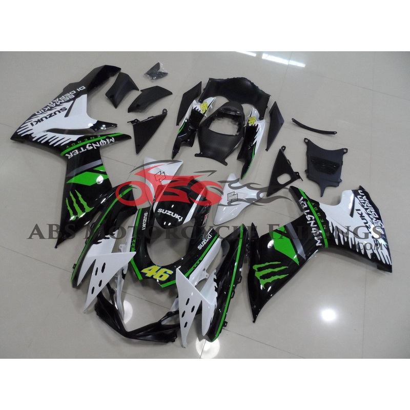 Suzuki GSXR600 (2011-2023) Black, White, Green Monster 46 Fairings No Seat Cowl No Bolt Kit No Tank