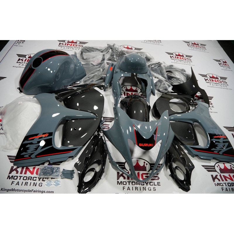 Suzuki Hayabusa (2008-2020) Nardo Gray, Faux Carbon Fiber, Black, Red Fairings No Seat Cowl No Bolt Kit No Tank