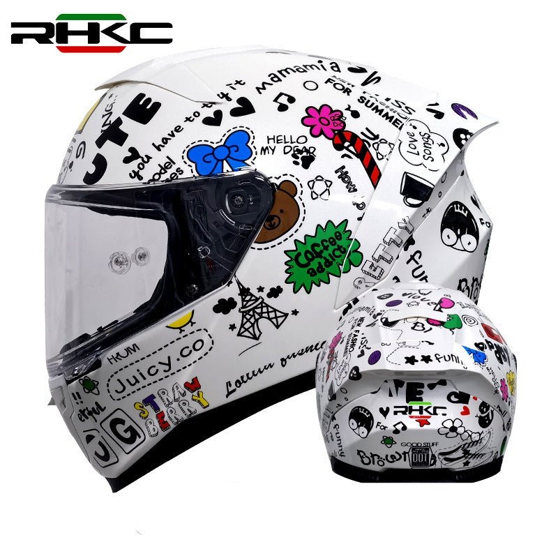White & Black Doodle Motorcycle Helmet Small (S)= 55-56 CM’s Clear