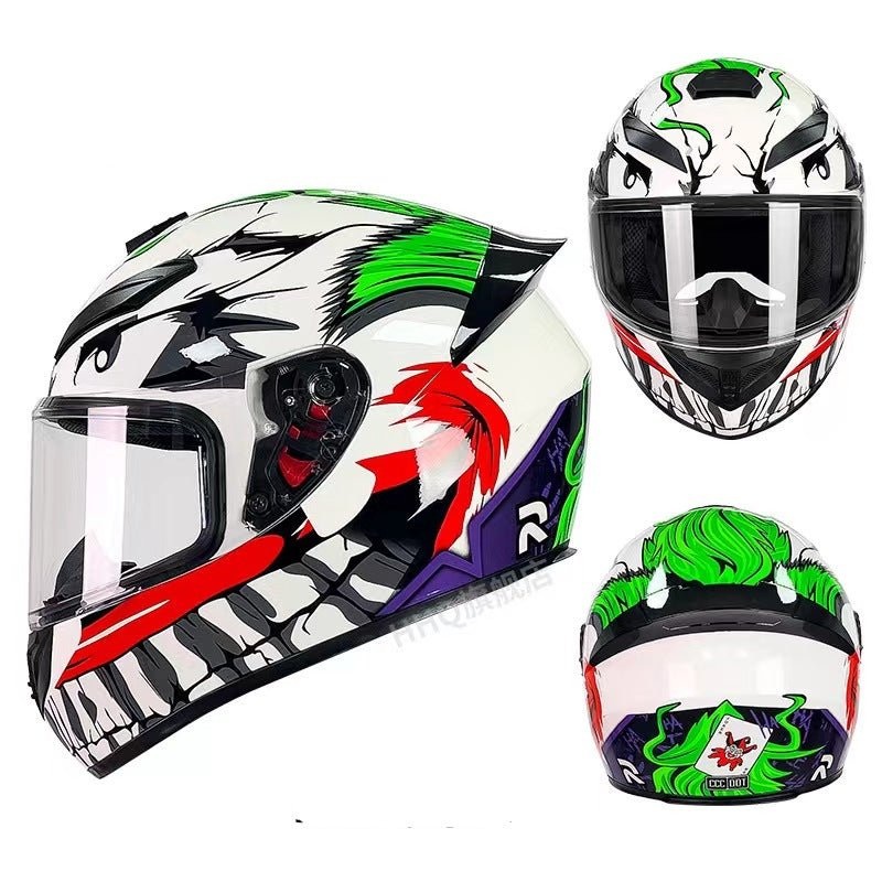 White, Black, Red, Green & Purple Joker Motorcycle Helmet Black Visor Small (S)= 50-53 CM’s