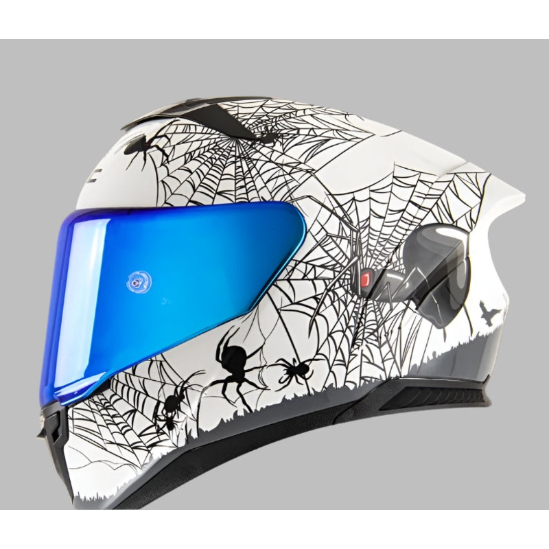 White & Black Spider Motorcycle Helmet Small (S)= 55-56 CM’s Blue