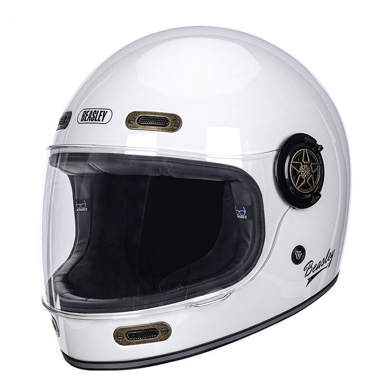 White, Gold Beasley Motorcycle Helmet Medium (M)= 55-56 CM’s Clear Visor