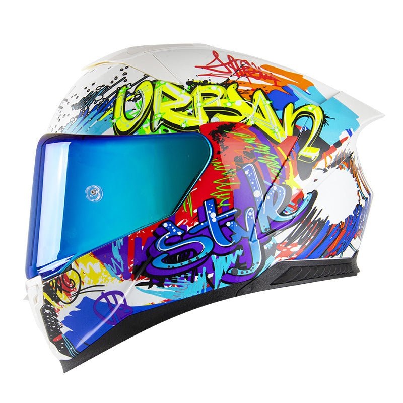 White Graffiti Motorcycle Helmet Small (S)= 55-56 CM’s Blue