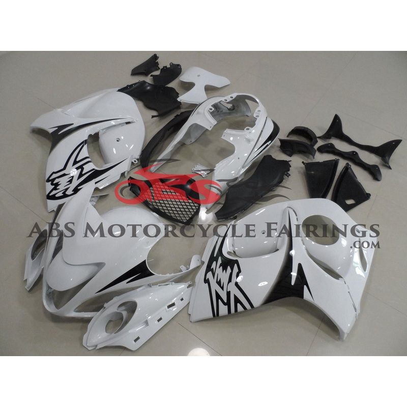 White with Black Decals 2008-2014 Suzuki GSXR 1300 Hayabusa White with Black Decals Clear (Injection Mold) Select Bolt Kit