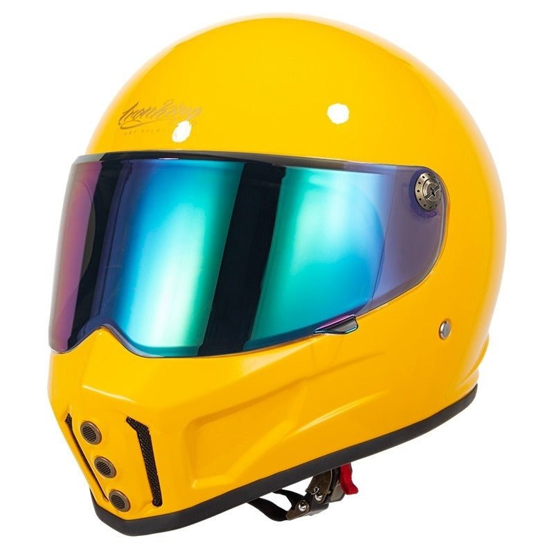 Yellow Iron King Motorcycle Helmet with Green Visor Small (S)= 53-54 CM’s Green Visor