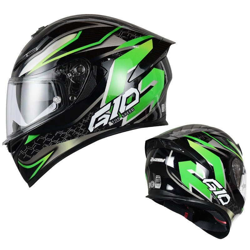 Black, Green & White G10 Motorcycle Helmet Small (S)= 52-53 CM’s Black