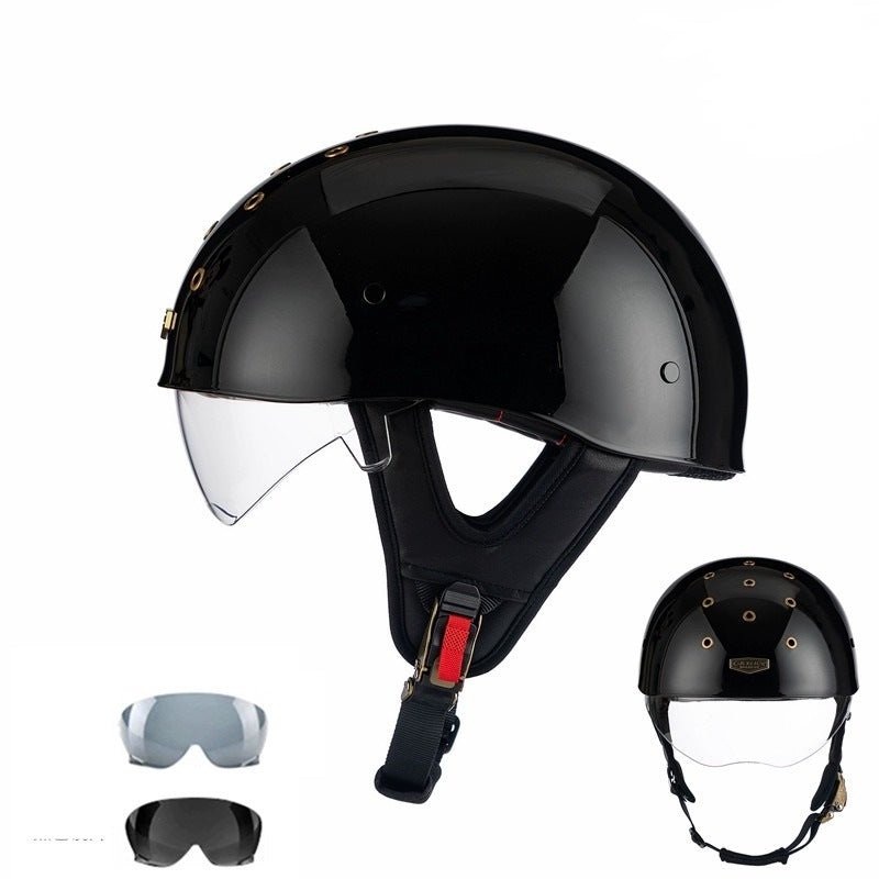 Black Half Bucket Motorcycle Helmet Medium (M)= 52-54 CM’s Clear