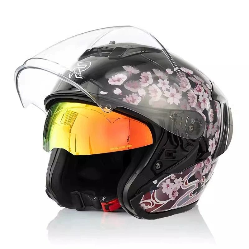 Black & Pink Flower R05 Motorcycle Helmet Small (S)= 51-53 CM’s