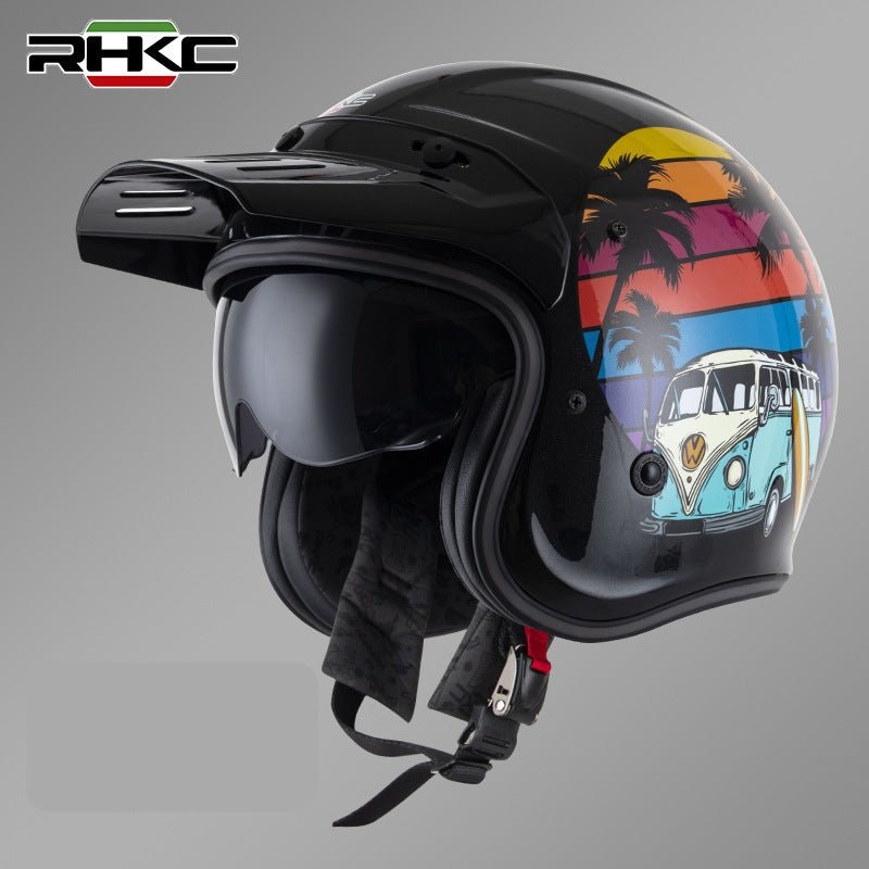 Black VW Surf RHKC Open Face Motorcycle Helmet Medium (M)= 53-54 CM’s