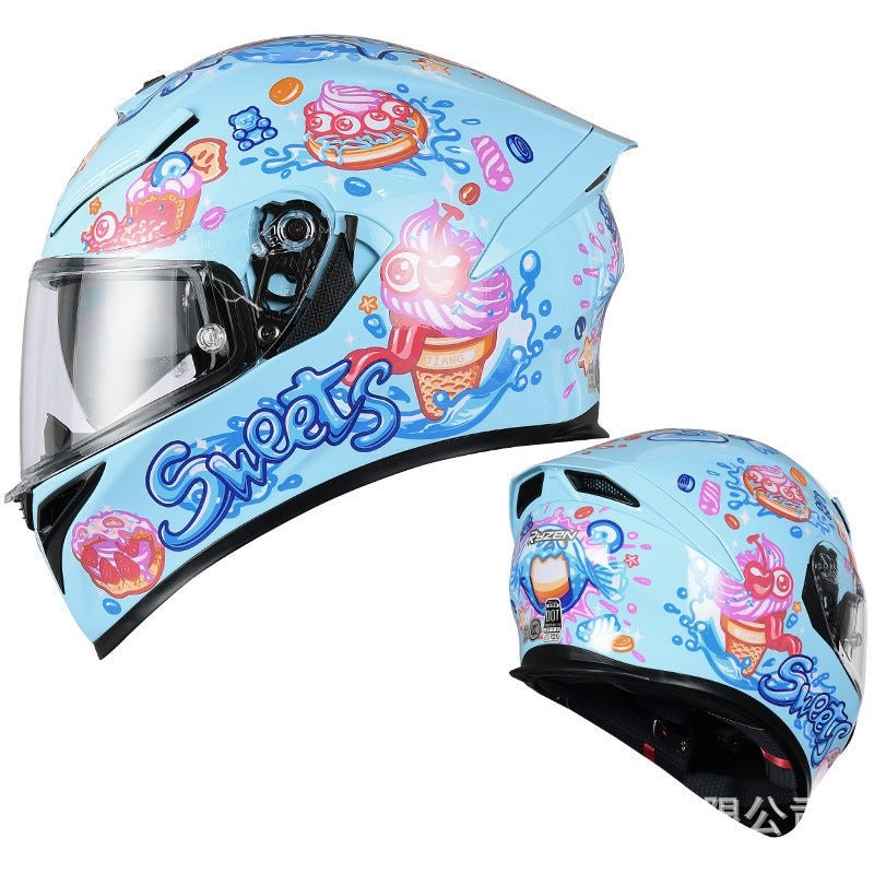 Blue & Pink Sweets Motorcycle Helmet Small (S)= 52-53 CM’s Black