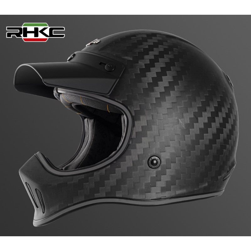 Carbon Fiber 9k & Flat Black RHKC Motorcycle Helmet Medium (M)= 57-58 CM’s No Goggles
