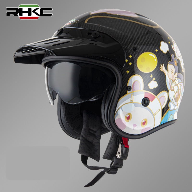 Carbon Fiber Anime Cartoon RHKC Open Face Motorcycle Helmet Medium (M)= 53-54 CM’s