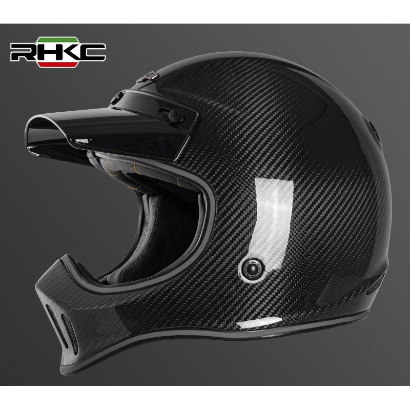 Carbon Fiber & Black RHKC Motorcycle Helmet Medium (M)= 57-58 CM’s No Goggles