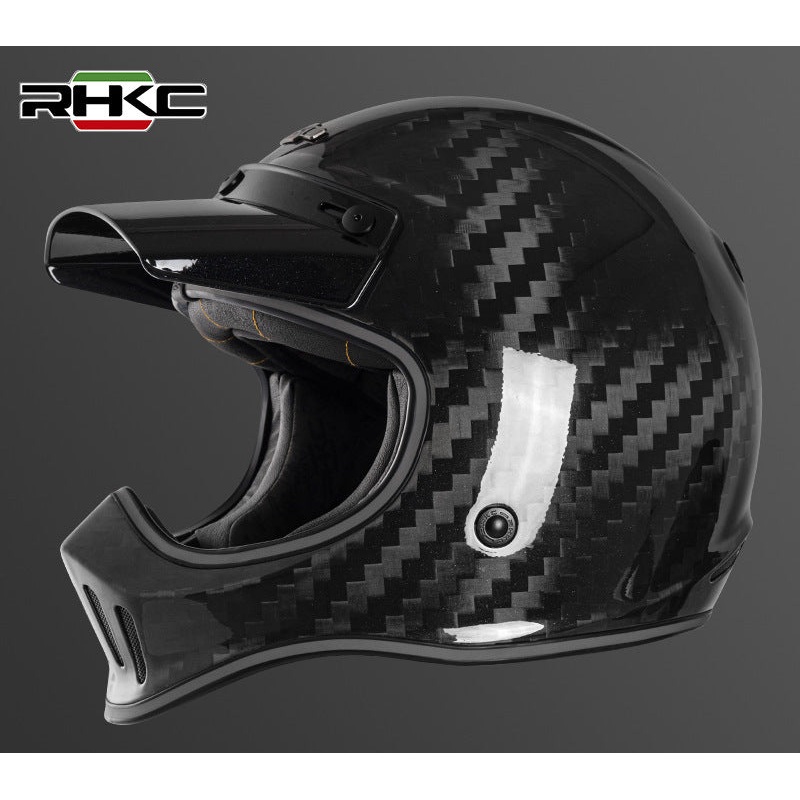 Carbon Fiber & Gloss Black RHKC Motorcycle Helmet Medium (M)= 57-58 CM’s No Goggles