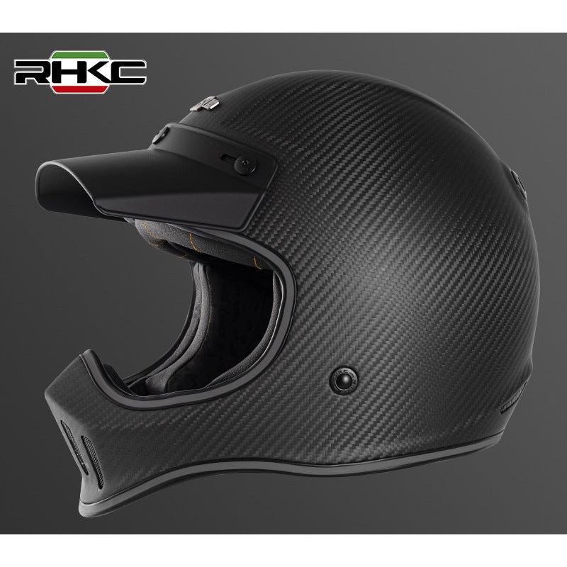 Carbon Fiber & Matte Black RHKC Motorcycle Helmet Medium (M)= 57-58 CM’s No Goggles
