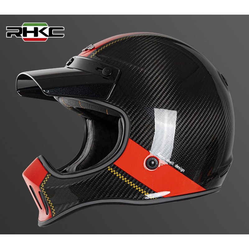 Carbon Fiber, Red & Black RHKC Motorcycle Helmet Medium (M)= 57-58 CM’s No Goggles