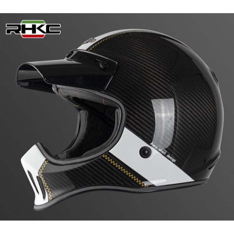 Carbon Fiber, White & Black RHKC Motorcycle Helmet Medium (M)= 57-58 CM’s No Goggles