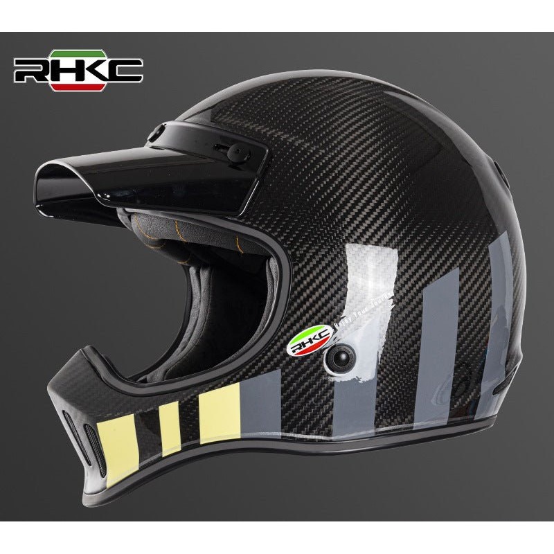 Carbon Fiber, Yellow, Gray & Black RHKC Motorcycle Helmet Medium (M)= 57-58 CM’s No Goggles