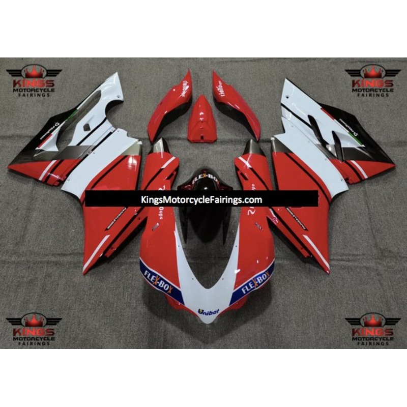 Ducati 1299 Panigale Fairings (2015-2020) Red, White, Black Stripe No Tank No Seat Cowl No Bolt Kit
