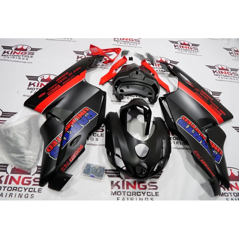Ducati 749 (2003-2004) Matte Black, Red, Blue Fairings Clear Windscreen: Free No Seat Cowl No Bolt Kit