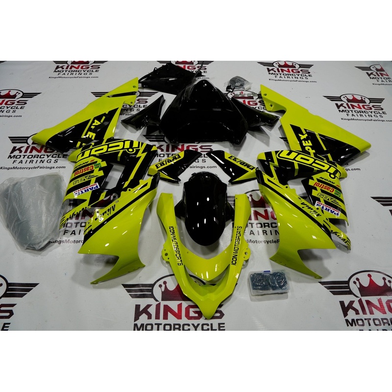 Fairing kit for a Kawasaki ZX10R (2004-2005) Neon Yellow & Black Icon No Seat Cowl No Bolt Kit No Tank