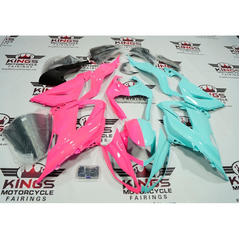 Fairing kit for a Kawasaki ZX6R 636 (2013-2018) Pink, Tiffany Blue Clear Windscreen: Free No Seat Cowl No Bolt Kit