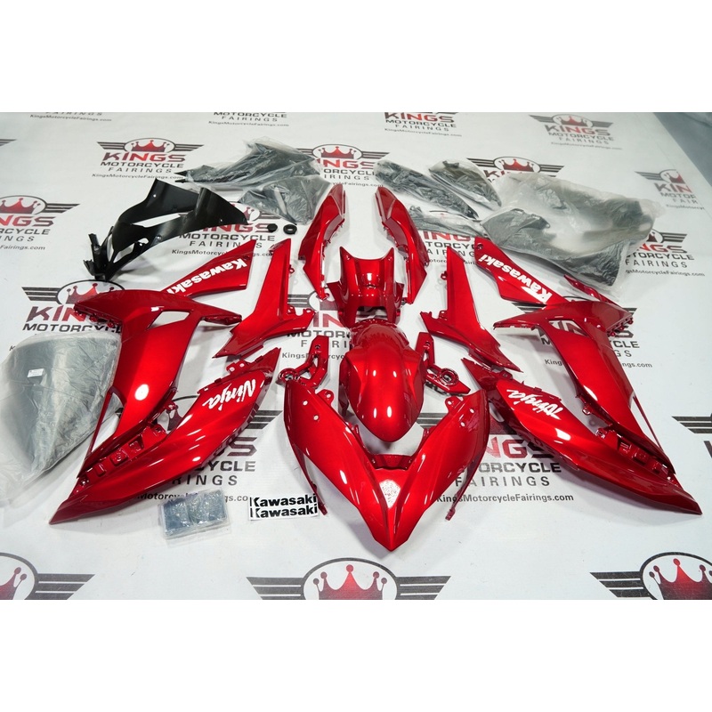 Fairings for Kawasaki Ninja 650 (2017-2019) Candy Apple Red, White Clear Windscreen: Free No Bolt Kit No Tank