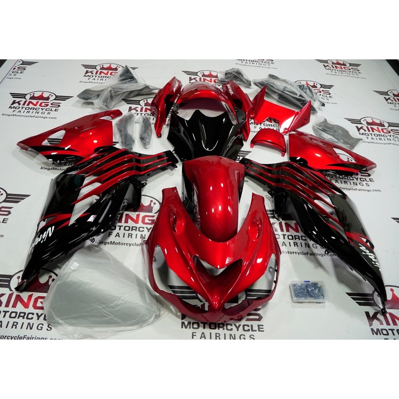 Fairings for Kawasaki Ninja ZX14R (2012-2024) Candy Red, Black Clear Windscreen: Free No Seat Cowl No Bolt Kit