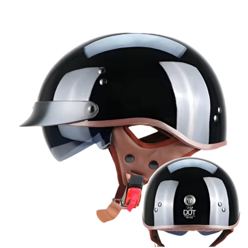Gloss Black T55 Motorcycle Half Helmet Extra Small (XS)= 53-54 CM’s