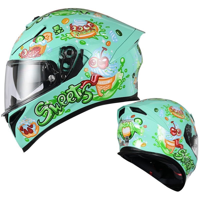 Green Mint Sweets Motorcycle Helmet Small (S)= 52-53 CM’s Black