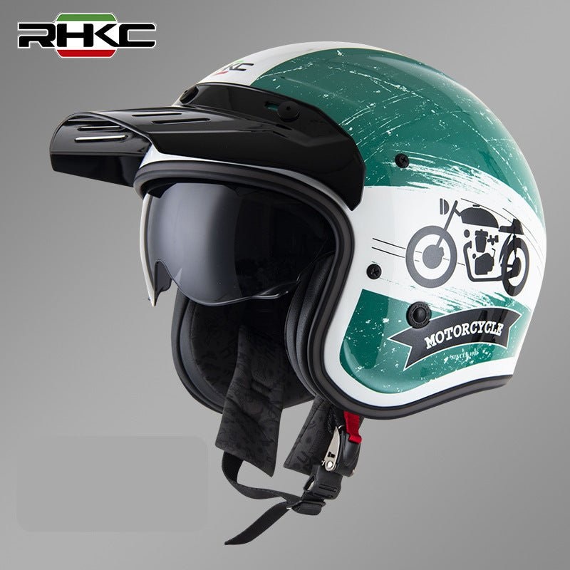 Green & White RHKC Open Face Motorcycle Helmet Medium (M)= 53-54 CM’s