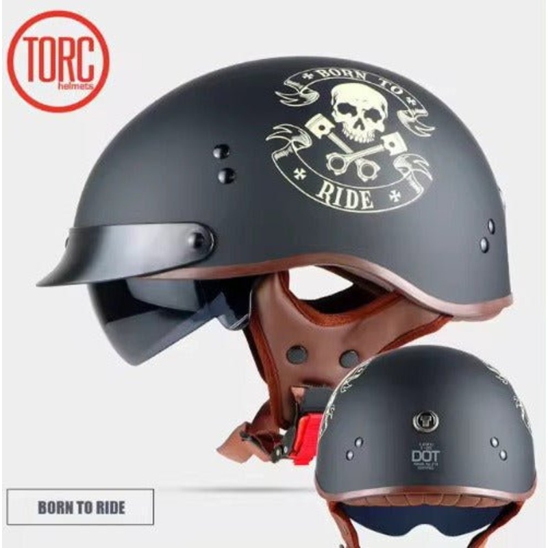 Matte Black Born to Ride T55 Motorcycle Half Helmet Extra Small (XS)= 53-54 CM’s